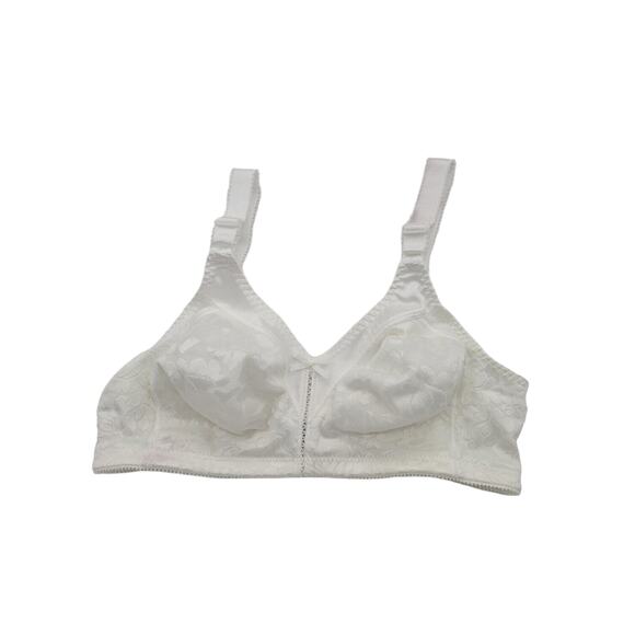 Bali Double Support White Floral Jacquard Adjustable Straps Wire Free Bra SZ 36B - Picture 1 of 8